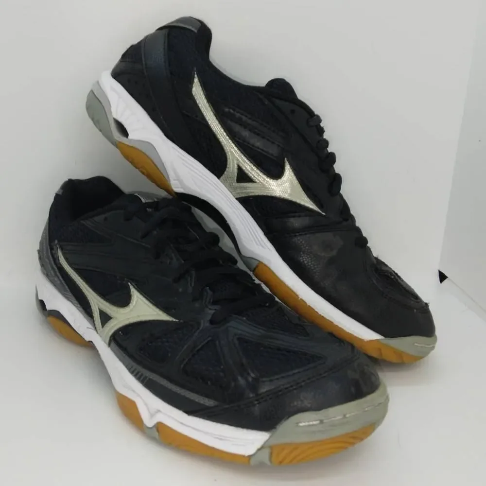 Mizuno Wave Hurricane Women's Pre-owned Black/Silver Volleyball Sneakers- sz. 10